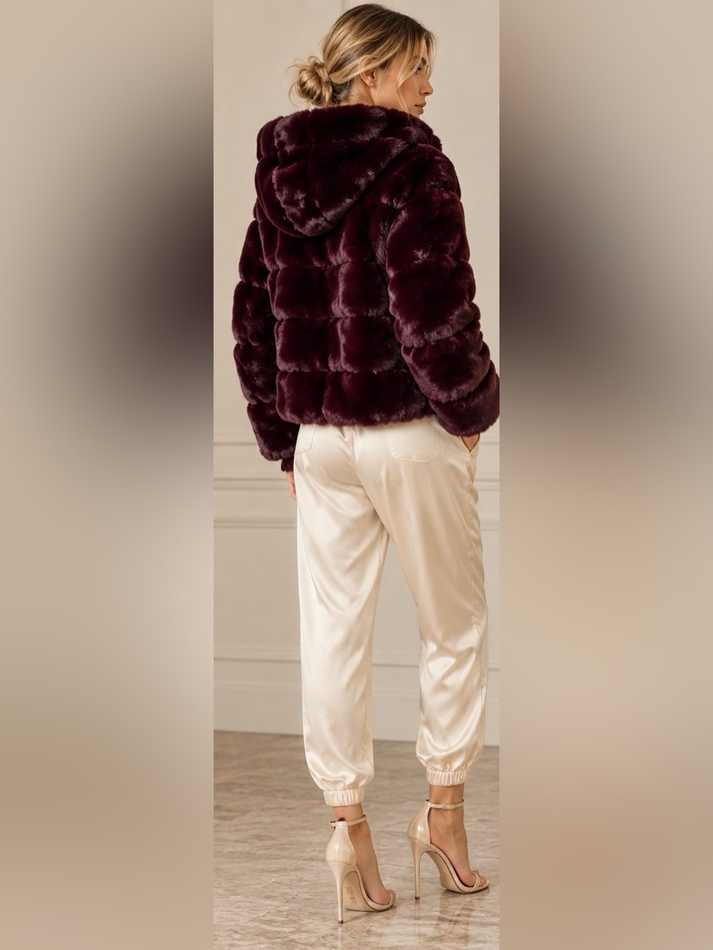 NWT - BCBGMAXAZRIA Faux Fur Hooded Jacket in Rich Burgundy